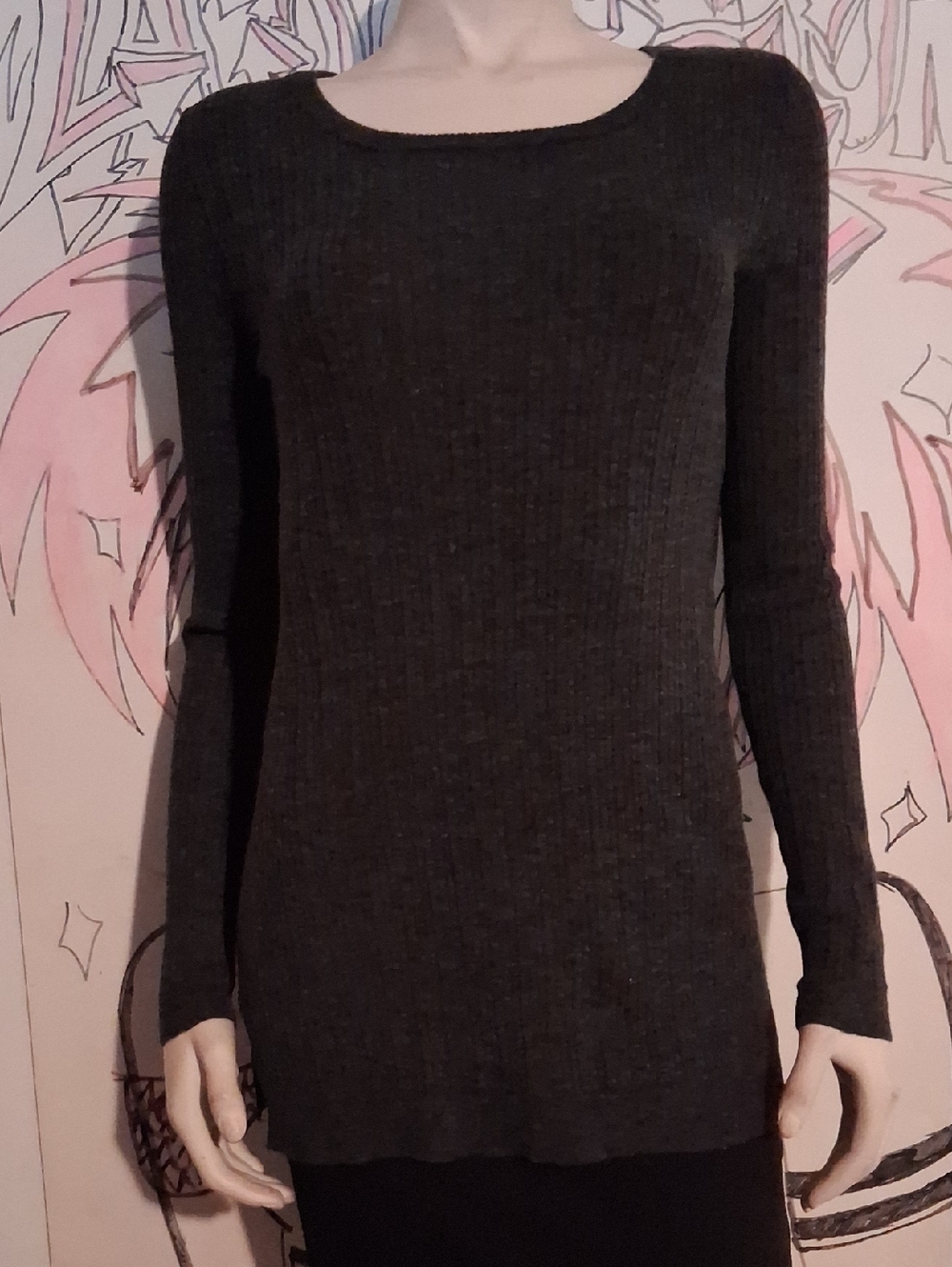 Freshman Forever Ribbed V-Neck Sweater in Charcoal Gray